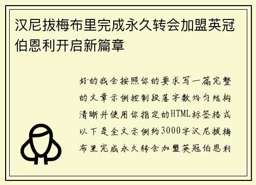 汉尼拔梅布里完成永久转会加盟英冠伯恩利开启新篇章